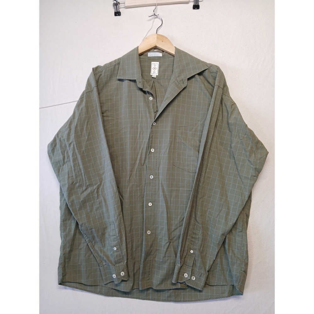 Burma Bibas XL Green Plaid Cotton Button-Down Shirt